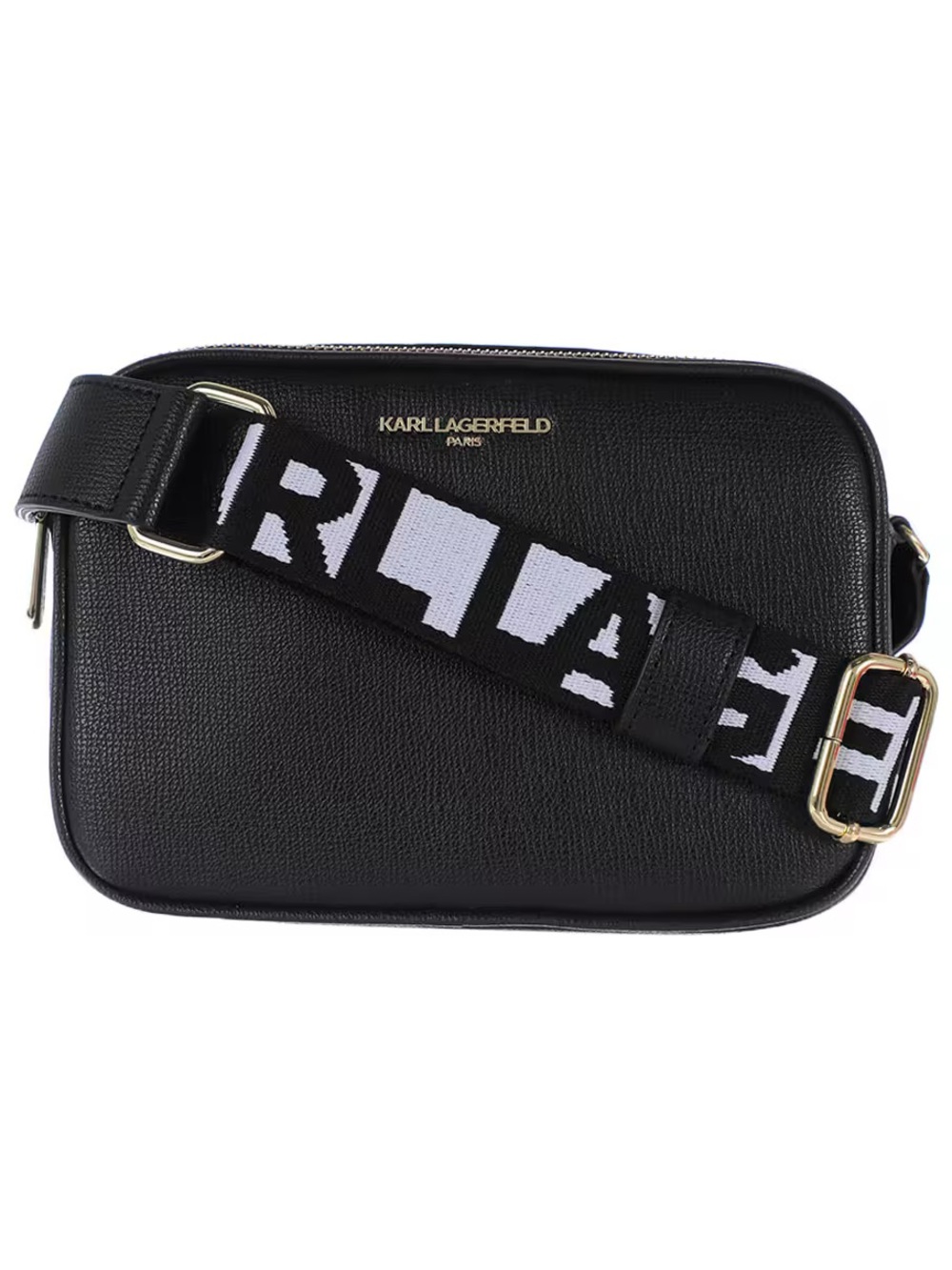Karl Lagerfeld Black Pebbled Leather Crossbody with Coin Purse, Black & White